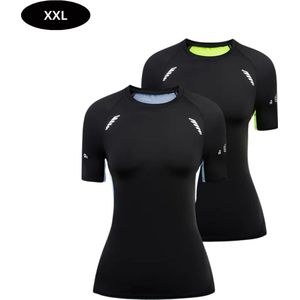 Livano Sportshirt Dames - Sport - Fitness - Compressie Shirt - Corrigerend Hemd - Sportkleding - Vrouwen - 2 Stuks - Groen + Grijs - XS