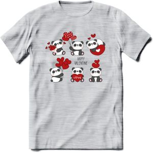 Liefdes Panda's - Valentijn T-Shirt | Grappig Valentijnsdag Cadeautje voor Hem en Haar | Dames - Heren - Unisex | Kleding Cadeau | - Licht Grijs - Gemaleerd - S