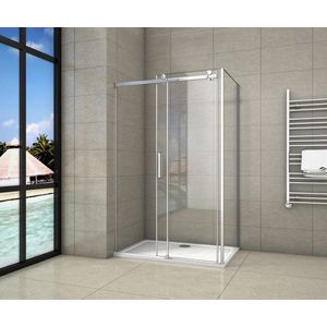 Douchecabine Rechthoek Lotus 160x195cm Schuifdeur + 80cm zijwand 8mm Helder Glas Chroom Links