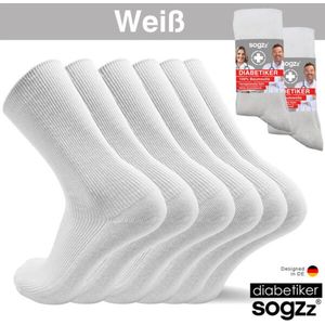 SOGZZ® 6 Paar Diabetes Sokken Wit Zonder Naad , Zonder Rubber 100% Katoen Unisex Maat 47/50