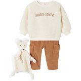 Babyset - Karamel - Sweater + Broek + Knuffel - 3-delig - Sherpa en Ribfluweel