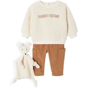 Babyset - Karamel - Sweater + Broek + Knuffel - 3-delig - Sherpa en Ribfluweel