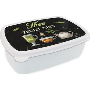 Broodtrommel Wit - Lunchbox - Brooddoos - Thee - Theepot - Glazen - 18x12x6 cm - Volwassenen