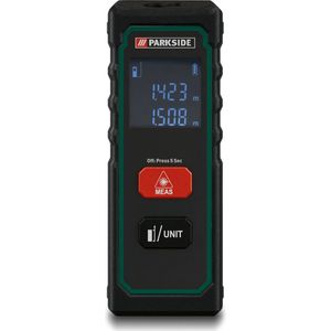 PARKSIDE Laserafstandsmeter 20 m - Nauwkeurig meten met lasertechnologie - Meetbereik: 0,075 - 20 m - Meetnauwkeurigheid: ± 2 mm - LCD-scherm met achtergrondverlichting - Optionele meting inclusief of exclusief apparaatlengte