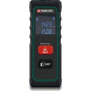 Parkside Laserafstandsmeter 20 m - Nauwkeurig meten met lasertechnologie - Meetbereik: 0,075 - 20 m - Meetnauwkeurigheid: ± 2 mm - LCD-scherm met achtergrondverlichting - Energiebesparende automatische uitschakeling - Optionele meting incl. of excl.