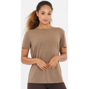 Athlecia - Functioneel Shirt - Bruin Gemêleerd - Losse Pasvorm - Kwartmouw