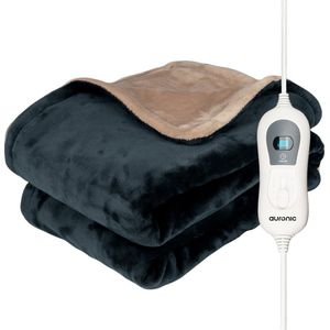 Auronic Elektrische Deken - Warmtedeken - 1 Persoons - 3 Warmtestanden - met Timer - 160 x 120cm - Antraciet