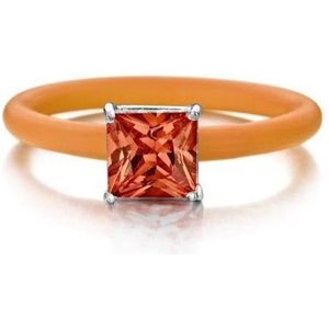 Colori 4 RNG00029 Siliconen Ring met Steen - Vierkant Zirkonia 8x8 mm - One-Size - Oranje