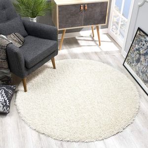 rond tapijt - crème hoogpolig, hoogpolige moderne tapijten voor de woonkamer, slaapkamer, eetkamer of kinderkamer, afmeting: 150x150 cm