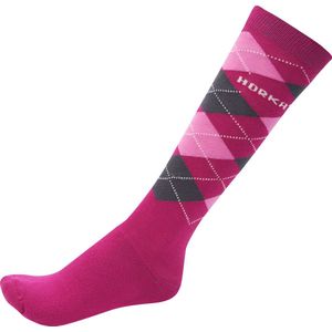 Horka Paardrijsokken Ruiten Roze Junior/unisex Maat 35-38