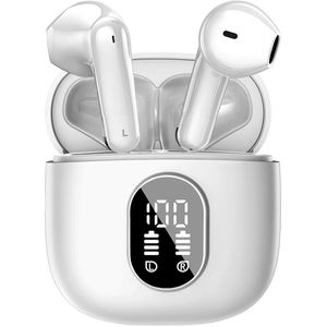 Soundtrex X-Pro Draadloze oordopjes - Bluetooth Oordopjes - Oortjes draadloos - Earpods - LED Display - Bluetooth 5.3 - Wit