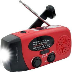 Draagbare Noodradio Solar Opwindbaar en Batterij - Survival Radio - 5000 mAh - Powerbank Zonneenergie - Zaklamp - Noodpakket – Rood