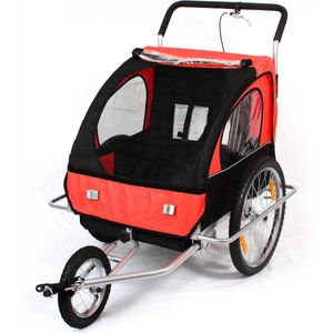 Geveerde fietskar met buggy functie Rood / Zwart