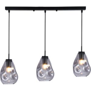 Olucia Evito - Design Hanglamp - 3L - Glas/Metaal - Grijs;Zwart - Rechthoek