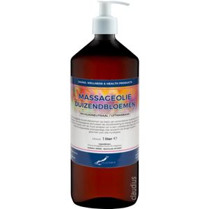 Massageolie Duizendbloemen 1 liter met witte pomp - amber fles - 100% natuurlijk - biologisch en koud geperst