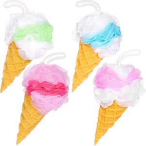 BRUBAKER Set van 4 Badspons Douche Spons - Wafel Ice Zeep Spons - 45 g Badbal voor Kinderen en Volwassenen - Zachte Scrubbende Spons - Ijswasspons incl. Geschenkverpakking - Kleurrijk