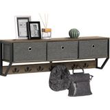 SoBuy - FHK26-N - Wandkapstok - Metaal en Hout - 100x20x30cm - Met 3 Manden en 7 Haken