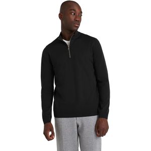 FALKE Basic New Merino Halfzip zachte elegante wol trui heren zwart - maat S