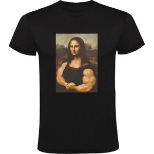 Mona Lisa Portret Met Spierballen Heren T-shirt - kunst - schilderij - da vinci - kunstenaar - gym - sportschool - fitness - humor - grappig - cadeau