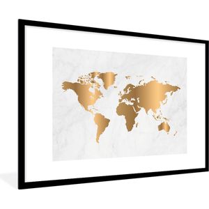 Fotolijst incl. Poster - Wereldkaart - Goud - Marmerlook - Luxe - Design - 90x60 cm - Posterlijst