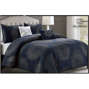 Luxe Bedsprei Set - Donkerblauw - Set van 5 Stuks - Bedsprei 240x260 - Kussensloop 2x 50x70 - 2 Decoratieve Kussens