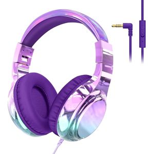 StayPowered Kinderkoptelefoon - Veilig & Comfortabel Luisteren - Volumebegrenzing 85/94 dB - Verstelbaar & Opvouwbaar - Zachte Over-Ear Kussens - Ingebouwde Microfoon - 3.5 mm Aansluiting - Paars/Blauw - Levering Sneller dan Aangegeven!