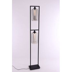 Vloerlamp Grey EEF Folded - Grey transparan grijs glas - 2lichts 2xE27 - mat zwart - 170cm