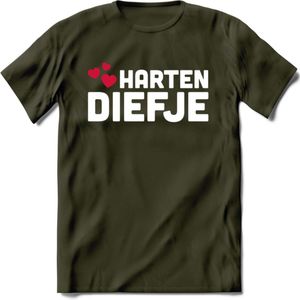 Harten Diefje - Valentijn T-Shirt | Grappig Valentijnsdag Cadeautje voor Hem en Haar | Dames - Heren - Unisex | Kleding Cadeau | - Leger Groen - L