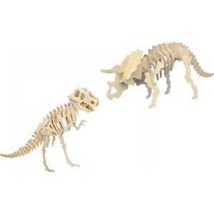 Houten 3D Dieren Dino Puzzel set T-rex en Triceratops - Speelgoed Bouwpakketten