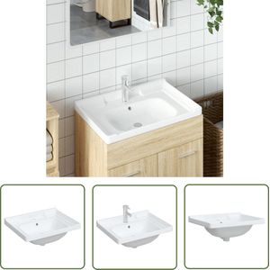 The Living Store Wastafel rechthoekig 61x48x23 cm keramiek wit - Badkamermeubel - Wastafel - Keramische Wastafel - Hoogglanzende Wastafel - Inbouw Wastafel