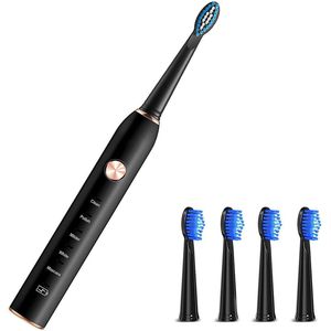 Vitdipy - Elektrische Tandenborstel - met 4 tandenborstelkoppen - Sonische - Wittere tanden - Geschikt voor volwassenen - Gevoelige tanden - Zwart