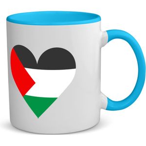 Akyol - palestina vlag hart vorm koffiemok - theemok - blauw - Palestina - mensen die liefde willen geven aan palestina - degene die van palestina houden - supporten - oorlog - verjaardagscadeautje - gift - geschenk - kado - 350 ML inhoud