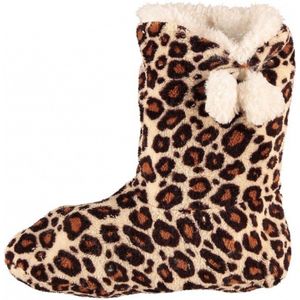 Dieren luipaardprint hoge sloffen/pantoffels voor dames - Pluche dierensloffen panterprint 40-42