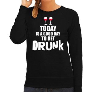 Zwarte fun sweater good day to get drunk - wijn - dames -  Drank / festival trui / outfit / kleding L
