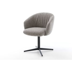 Eetkamerstoel Caja-Flex met armleuning kruispoot zwart bouclé zilver grijs 360° draaibaar pocketveer kern