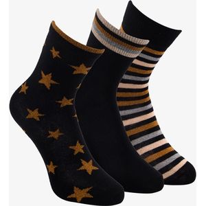 3 paar middellange kinder sokken zwart/bruin - Maat 31/34