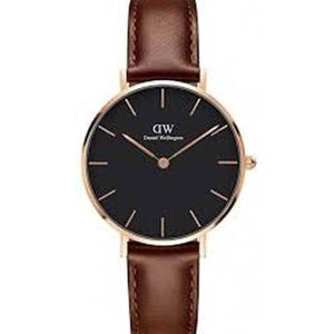 Daniel Wellington Petite Rosé St Mawes Black DW00100169 - Horloge - 32mm - Leer - Bruin