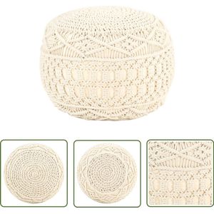 vidaXL Poef Macramé Handgemaakt - 45x30 cm - Katoen Macrame Poef - Katoen Poef - Handgemaakte Poef - Beige Poef - Woonaccessoires