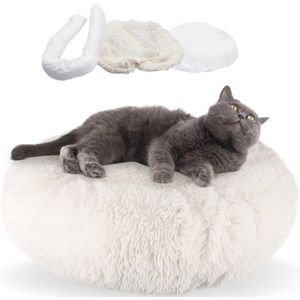 AdomniaGoods - Luxe kattenmand - Hondenmand - Antislip kattenkussen - Wasbaar hondenkussen - wit 40 cm