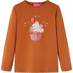 vidaXL - Kindershirt - met - lange - mouwen - 116 - cognackleurig