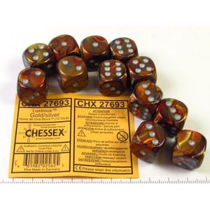 Chessex glanzend goud/zilver D6 16mm Dobbelsteen Set (12 stuks)