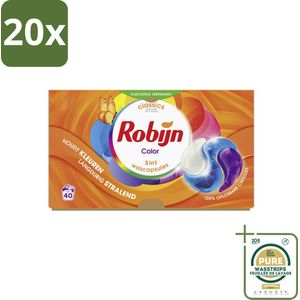 20 x Robijn - 3-in-1 Color - Wascapsules - 40 Wasbeurten - Grootverpakking - 3-in-1 Wascapsules - Gekleurde Was - Kleurbescherming - Wasgeur - Biologisch Afbreekbaar