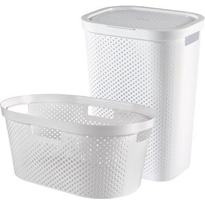 Curver Infinity Recycled Wasmand met deksel 60L + Wasmand 40L - Wit