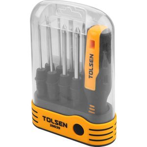 Tolsen Schroevendraaierset 9-delig - 6x Bitset - 1x Universele Handgreep - 1x Nietenverwijderaar 5x60 mm - 1x Kraspriem 3x60 mm