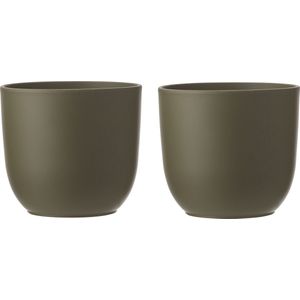 2x stuks bloempotten mat groen keramiek voor kamerplant H20 x D22.5 cm - Mica Decorations plantenpotten