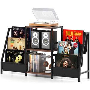 Platenspeler Meubel - LP-kast - Platenspelerkast - Draaitafelstandaard - Platenspelerstandaard - Vintage Displayplank - Rustiek bruin