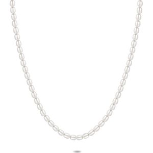 Twice As Nice Halsketting in zilver, ovale parels 50 cm+5 cm