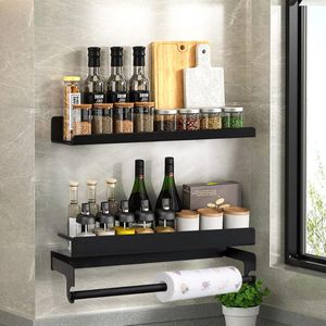 Kruidenrek 40 cm hangend - wandorganizer keukenrek voor specerijen - roestvrij staal - zwart - set van 2