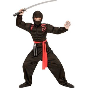 WIDMANN - Zwart gespierd ninja kostuum voor jongens - 158 (11-13 jaar)