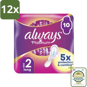Always Platinum - Maandverband - Maat 2 - Long - 10 Pads - Voordeelverpakking - 12 stuks - Langdurige bescherming - Maandbloeding